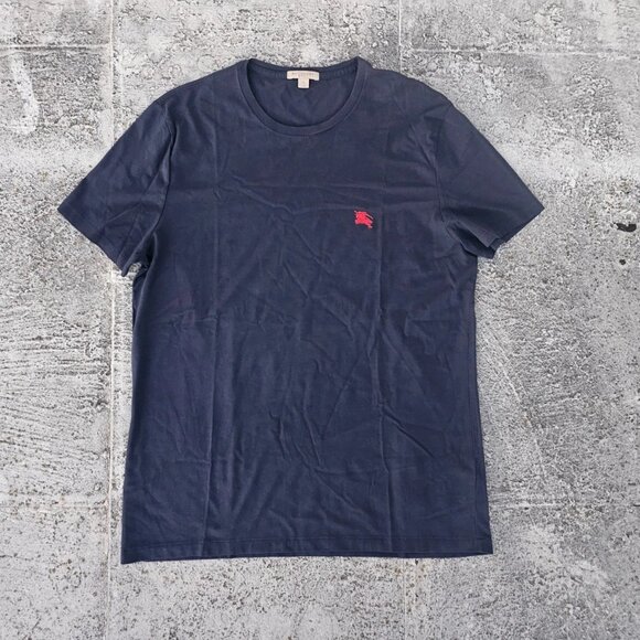 Burberry Men Tee Blue Cotton Crew Neck Short Sleeve T Shirt Size XL Authentic - Picture 2 of 12